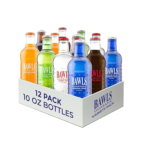 BAWLS Variety Pack, BAWLS Guarana Drink, Guarana Soda, Guarana Fueled Soda for Energy, High Energy Caffeinated Drink, Variety Pack, 10oz 12 Pack Glass Bottles