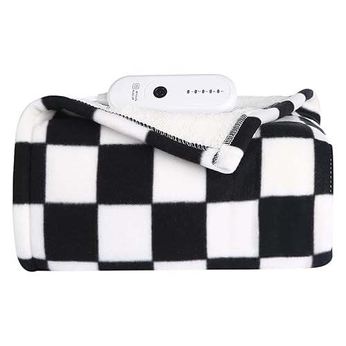 ESTINGO Heated Blanket Throw, Electric Throw Blanket with 5 Heating Levels & 4 Hours Auto Off, Electric Blanket Throw with OverHeat Protection Suit for Gift, 50"x60", Black Checkered - Black Checkered - Throw-50x60inches