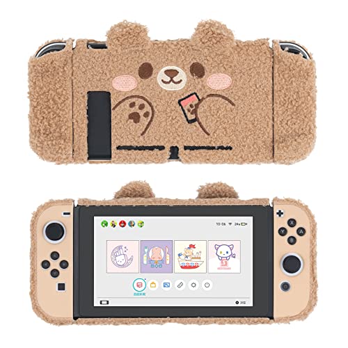 GeekShare Cute Plush Protective Case Cover Compatible with Nintendo Switch OLED Console and Joy Con - Shock-Absorption and Anti-Scratch Skin Case for OLED Switch - Plush Bear - For Switch OLED