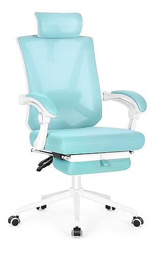 Ergonomic Office Chair with Footrest - Blue