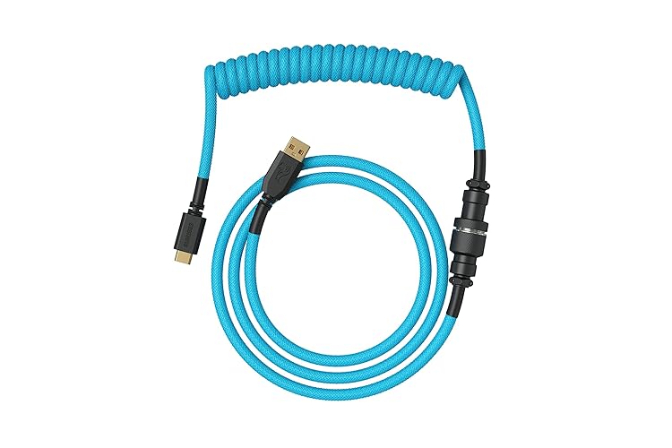 Glorious Coiled Keyboard Cable – Coiled USB C Cable Artisan Braided Cables for Mechanical Gaming Keyboard Coiled Cable - Custom Keyboard Cable (Electric Blue) - Electric Blue