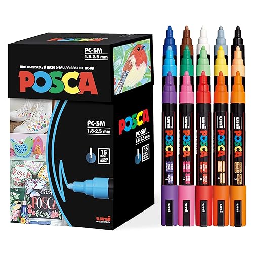 Uni-Posca Paint Marker Pen - Medium Point - Set of 15 (PC-5M15C) - Assorted - Assorted