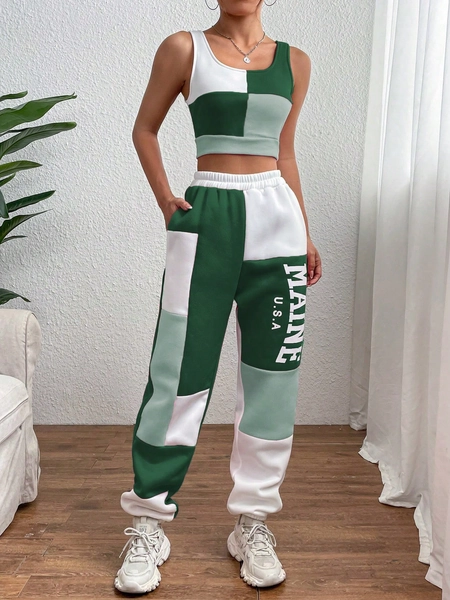 Kleurblok Tank tops & Grafische lettersprint Sweatpants