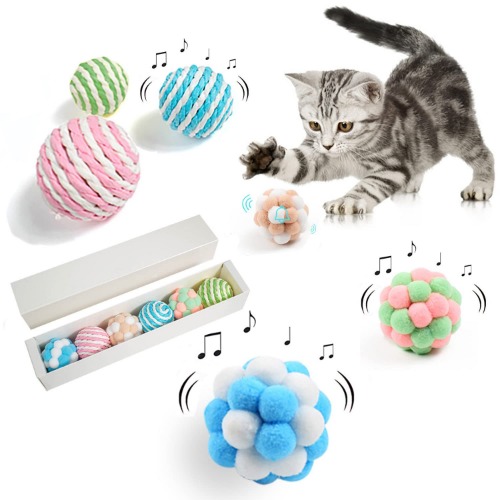 HeaHap Kattenspeelgoedballen met belletjes, 6 stuks kleurrijke zachte fuzzy-ballen, ingebouwde bel voor katten, kauwspeelgoed, interactief kattenspeelgoed, verveling verlichten