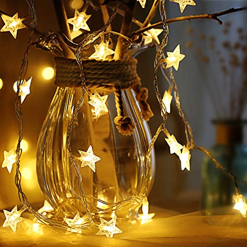 Sterne Lichterketten, 6M 40Pcs LED Batteriebetriebene Lichterketten, Decoration Lightning für Valentinstag Weihnachten Hochzeit Geburtstag Holiday Party Schlafzimmer Indoor & Outdoor (Warm White) - Sterne