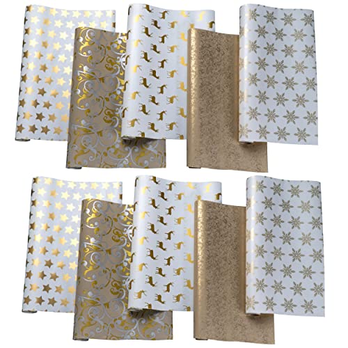 10 Rollen HRB Geschenkpapier Weihnachtspapier (Serie 2) 2m x 0,7m, Weihnachtsgeschenkpapier 2m pro Rolle, hochwertige geschenkverpackung, Packpapier Xmas verschiedene Motive - Serie 2, 10 Rollen