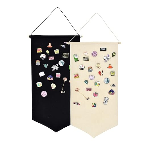 Nicoone 2PCS Pin Badge Display Banners,Canvas Hanging Brooch Pin Organizer, Display Pins Storage Case, Pin Display Pennant Banner for Enamel Lapel Badge Collection