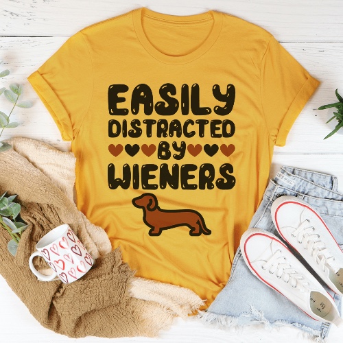 Easily Distracted By Wieners Tee - Mustard / L