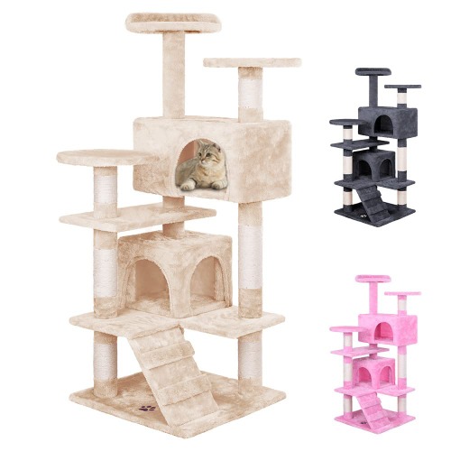 BEASTIE 132 cm Cat Tree Scratching Post Tower Condo Cat Play Towers Trees House Furniture Wood in Beige Colour