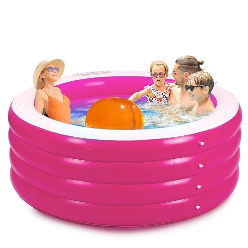 Biange Blow Up Pool, 72" X 30" Deep Round Inflatable Swimming Adult Pool, Backyard Inflatable Pool for Kids Swimming, Pink - Pink