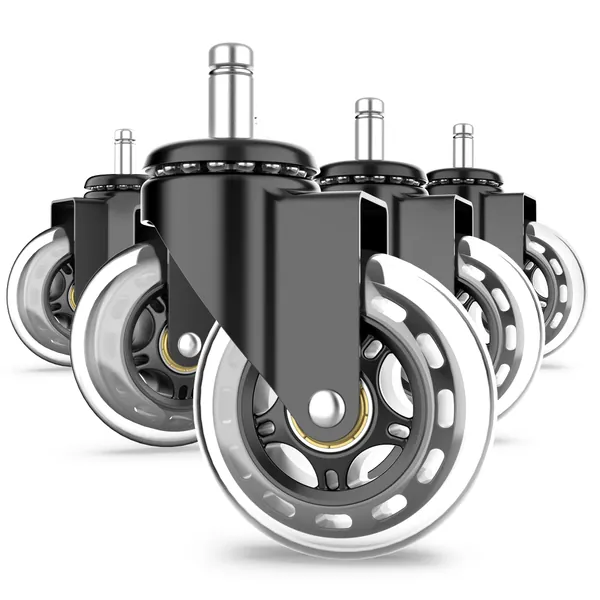 Nirox 5er Set Bürostuhl-Rollen 11 mm x 22 mm - Stuhlrollen bis 250 kg - Bodenschonende und kratzfreie Drehstuhlrollen - Hartboden-Rollen - Gummirollen für Bürostühle
