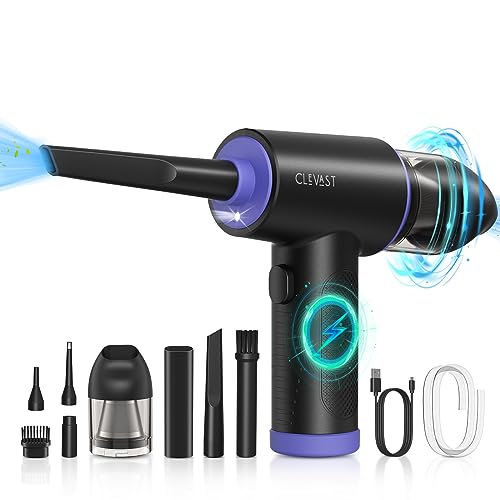 CLEVAST Compressed Air Duster - 3 Gear 110000RPM Electric Air Duster, 3 in 1 Versatile with LED - Cordless Dust Blower & Mini Vacuum & Inflating for PC, Computer, Keyboard, Rechargeable Canned Air - AC01