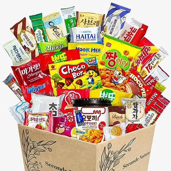 Journey of Asia Korean Snack Box 36 Count Care Package Individually Wrapped Essentials Packs of Candy, Snacks, Chips, Cookies, Treats for Friends, Family, Kids, Children, Teens, College Students, Adult, Senior, and Military by Seconde Nature