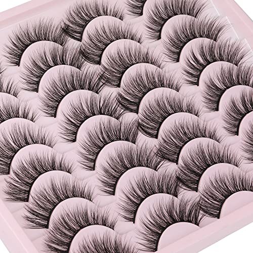 JIMIRE False Eyelashes Wispy Cat Eye 3D Fluttery Faux Mink Lashes Thin 16 Pairs Pack Handmade Fluffy Lashes for Soft Natural Look - Wispy Cat Eye