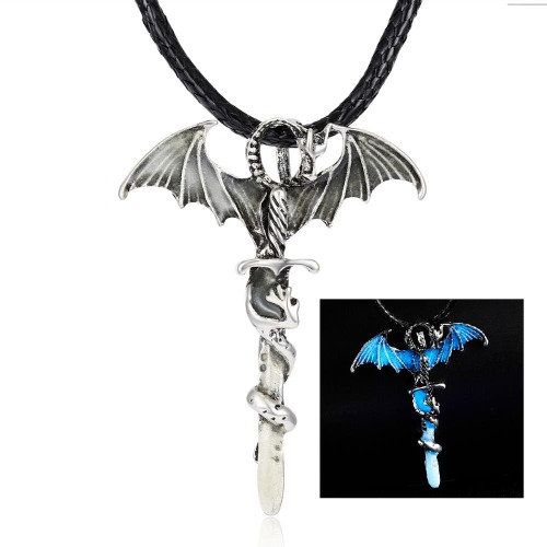 Dragon Glow In Dark Pendant Rope Necklace - Blue