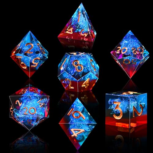 SIQUK Dice Set, 7-Piece Polyhedral Game Dice for DND, RPG, MTG, Table Games (Flame Red & Ice Blue) - Flame Red & Ice Blue