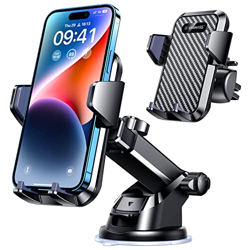 VANMASS Universal Car Phone Mount,【Patent & Safety Certs】 Upgraded Handsfree Stand, Phone Holder for Car Dashboard Windshield Vent, Compatible iPhone 14 13 12 Samsung Android & Pickup Truck - Black