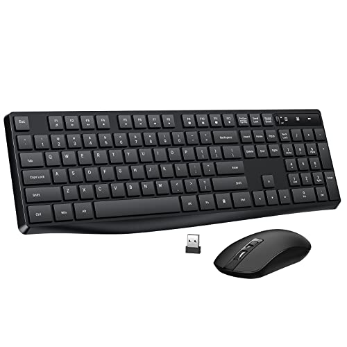 Wireless Keyboard and Mouse Combo, Lovaky 2.4G Full-Sized Ergonomic Keyboard Mouse, 3 DPI Adjustable Cordless USB Keyboard and Mouse, Quiet Click for Computer/Laptop/Windows/Mac - 1 Pack - Black