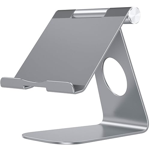 OMOTON Tablet Stand Holder Angle Adjustable, T1 Desktop Aluminum Tablet Dock Cradle Compatible with iPad Air/Mini, iPad 10.2, iPad Pro 11/12.9, Samsung Tab and More UP to 12.9'', Grey - Grey