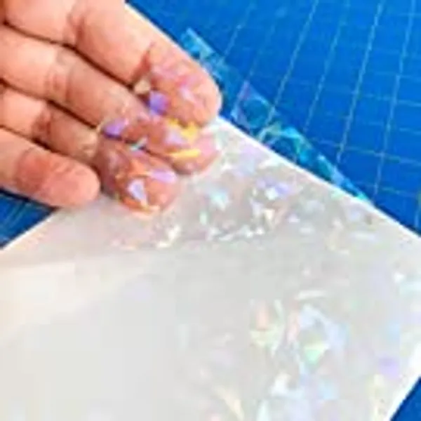 Cracked Glass Holographic Laminate, 12x12 Self-Adhesive Sticker Laminate Vinyl for Cricut, Stickers, Trading Cards, Photos, Paper, Planners, Journals by Turner Moore Edition (Transparent, 5-Pack)