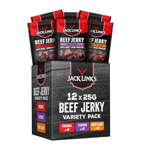 Jack Link's Beef Jerky, pack of 12, 4 original, teriyaki, sweet & hot