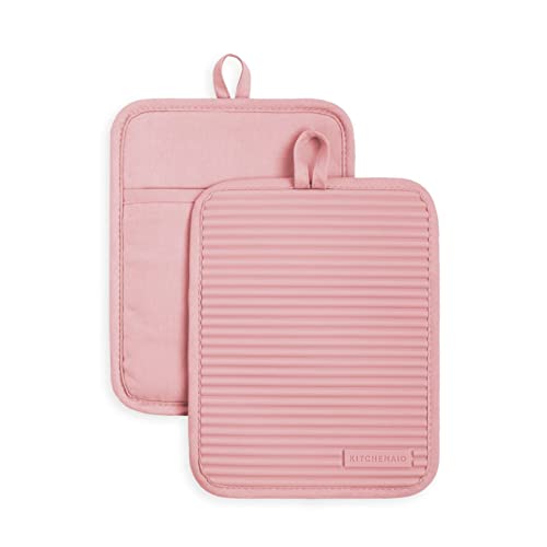 KitchenAid Ribbed Soft Silicone Pot Holder Set, Dried Rose - Dried Rose