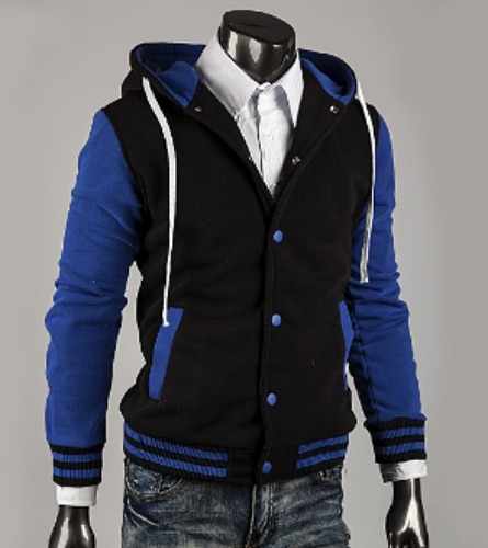 Hoodie with Contrasting Sleeves - M / Blue