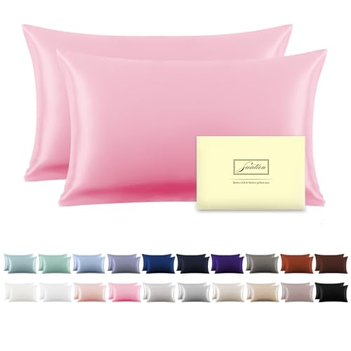 Silk Pillowcase for Hair and Skin,Soft,Breathable and Sliky 100% Standard Size Pillow Cases Set of 2,Both Sides Natural Mulberry Silk Pillowcases with Hidden Zipper(Standard Size 20"X 26",2pcs) - Pink-2 Pack - Standard（20"X 26"）