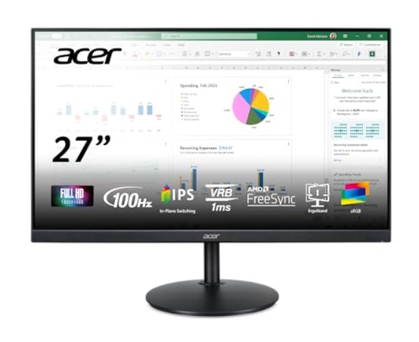Acer CB272 Ebmiprx 27" FHD 1920 x 1080 Zero Frame Home Office Monitor | AMD FreeSync | 1ms VRB | 100Hz | 99% sRGB | Height Adjustable Stand with Swivel, Tilt & Pivot (Display Port, HDMI & VGA Ports) - FHD 100Hz - 27-inch