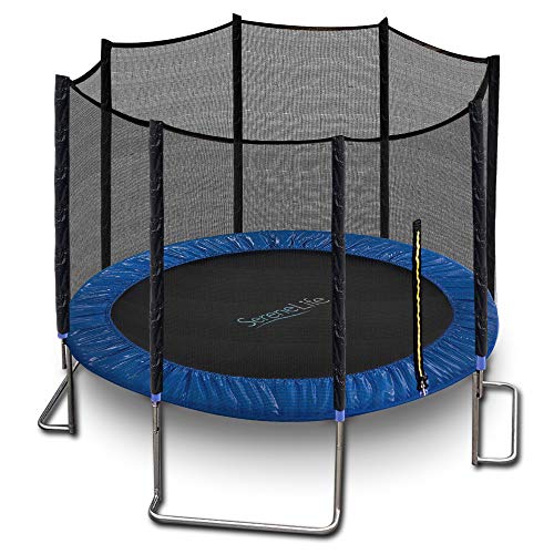 SereneLife ASTM Approved Trampoline with Net Enclosure – Stable, Strong Kids and Adult Trampoline with Net – Outdoor Trampoline for Kids, Teens and Adults – Reinforced Kids, Blue, - 12 ft