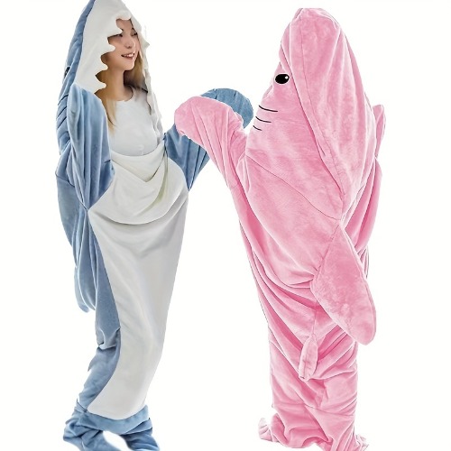 1pc Shark Loungewear Pijama Manta Multifuncional Engrosada Cálida Manta Portátil De Casa Saco De Dormir De Tiburón De Dibujos Animados