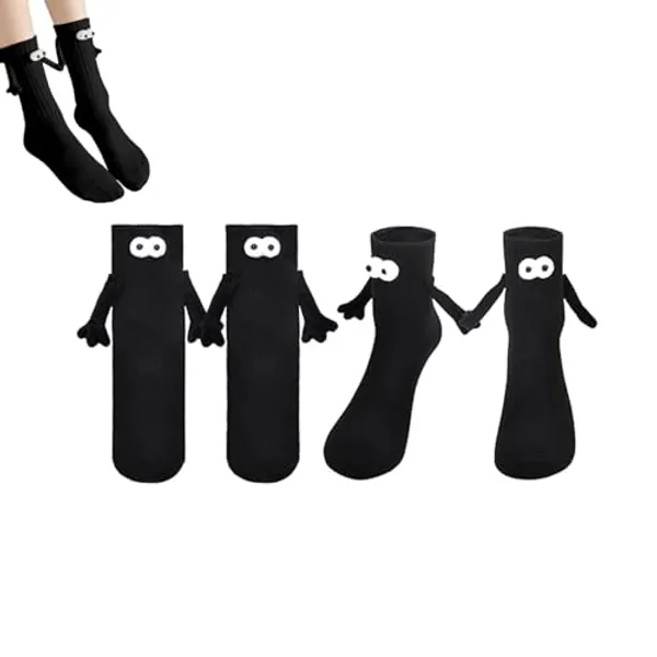 FiveMileBro Calcetines magnéticos para parejas, calcetines con manos ventosa magnética 3d muñeca calcetines, calcetines lindos de tubo medio regalos, para unisex, parejas amigos (A, 2 Negro)