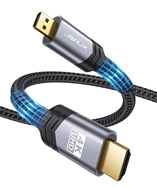 JSAUX 4K Micro HDMI to HDMI Cable 6 FT, Micro HDMI to Standard HDMI Cord Braided Support 4k 60Hz HDR 3D ARC 18Gbps Compatible with Sony A6000 A6300 Camera, Lenovo Yoga and More (Grey)