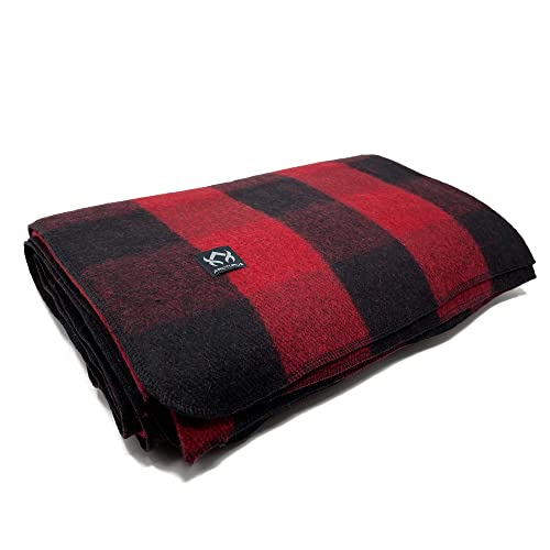 Arcturus Backwoods Wool Blanket - 4.5lbs, Warm, Heavy, Washable, Large | Great for Camping, Outdoors, Survival & Emergency Kits (Red Buffalo) - Red Buffalo
