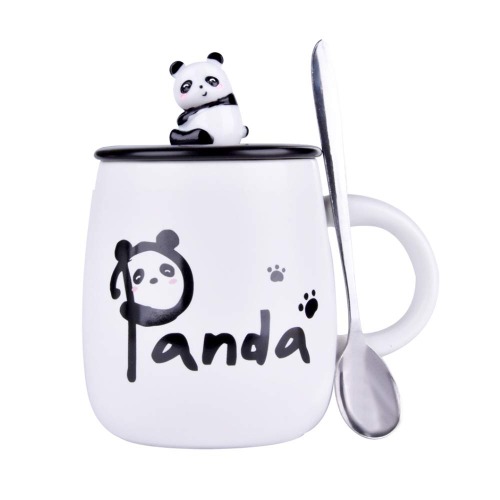 Panda Mug Cute Ceramic Coffee Mug with 3D Panda Lid and Spoon, Cute Cups Novelty Coffee Tea Milk Christmas Mug for Women Girls Boys