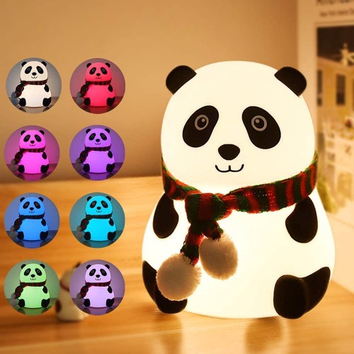 Night Light Kids Northrend Children LED Bedside Light Silicone Panda Lamp, USB Rechargeable Baby Sleep Aid LED Night Light with 7 Colors, Touch Control, 1200mAh Night Light for Children’s Room