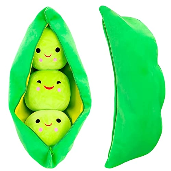 Giant Peas in A Pod Plush Toy Pea Pod Pillow Cute Pea Stuffed Toys Plant Doll Various Sizes (Green Beans,35.4''/90cm) - Green Beans - 35.4''/90cm