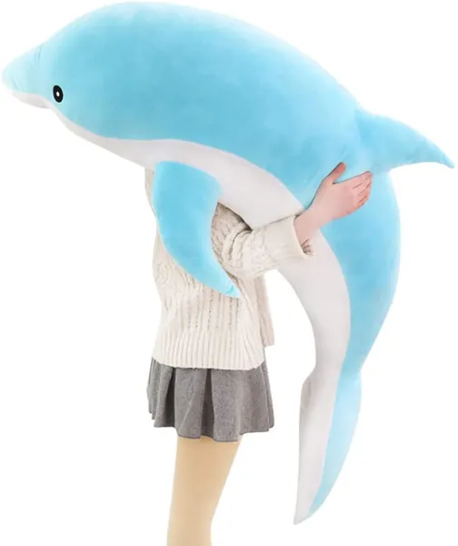 Kekeso Dolphin Plush Toys Lovely Stuffed Soft Animal Hugging Pillow Dolphin Dolls for Children Girls Sleeping Cushion Gift (120cm/47.24inch, Blue)