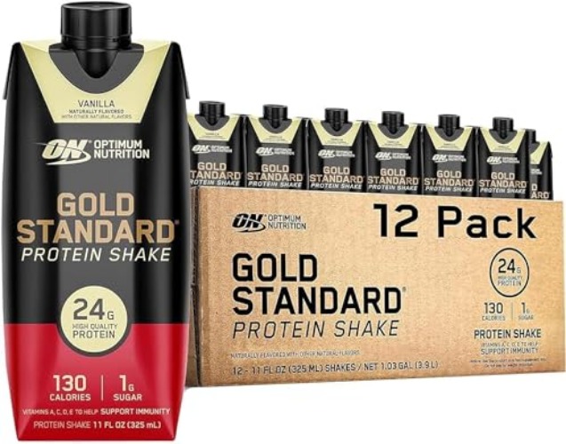 Optimum Nutrition Gold Standard Protein Shake, 24g Protein, Ready to Drink Protein Shake, Gluten Free, Vitamin C for Immune Support, Vanilla, 11 Fl Oz, 12 Count - Vanilla - 12 Count (Pack of 1)