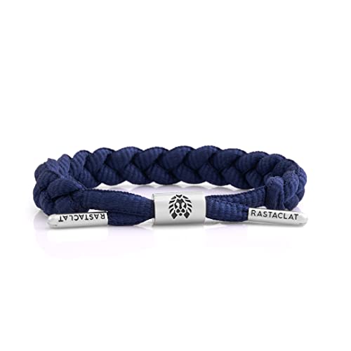Rastaclat Original Onyx Hand Braided Men's Adjustable Bracelets for All Ages - Onyx Silver | Navy - Small/Medium 4.5-6 Inches