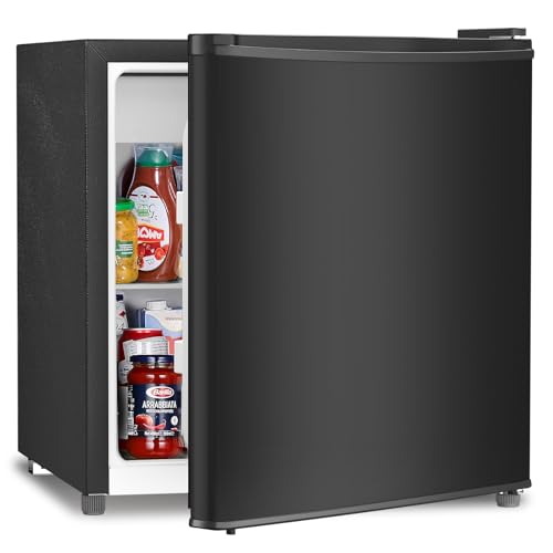 Antarctic Star Compact Refrigerator Mini Fridge with Freezer, Single Reversible Door, Dorm Fridge, Removable Glass Shelf, Defrost Button, for Bedroom, Office, Garage, 1.4 Cu. Ft, Black - Black