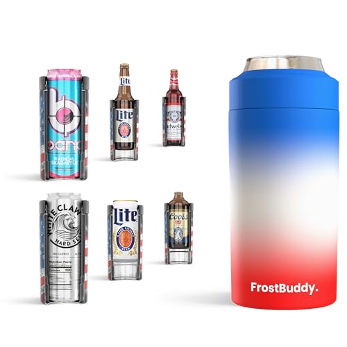 Frost Buddy Universal Can Cooler - Fits all - Stainless Steel Can Cooler for 12 oz & 16 oz Regular or Slim Cans & Bottles - Stainless Steel (Frosty Pop) - Frosty Pop