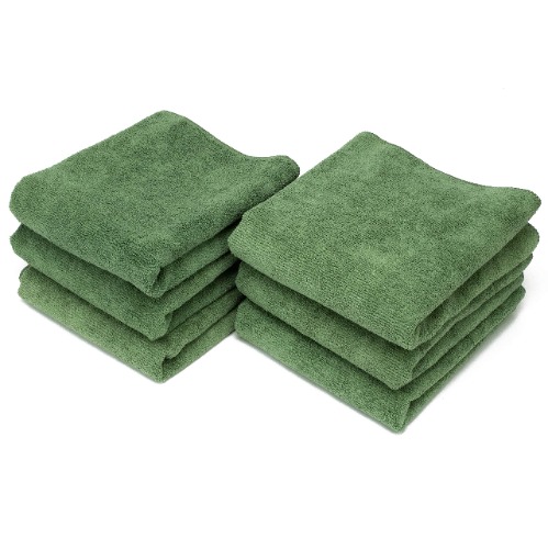S&T INC. Microfiber Gym Towels for Sweat, Yoga Sweat Towel for Home Gym, Microfiber Workout Towels for Gym, 16 Inch x 27 Inch, 6 Pack - Olive Green 6 Pack