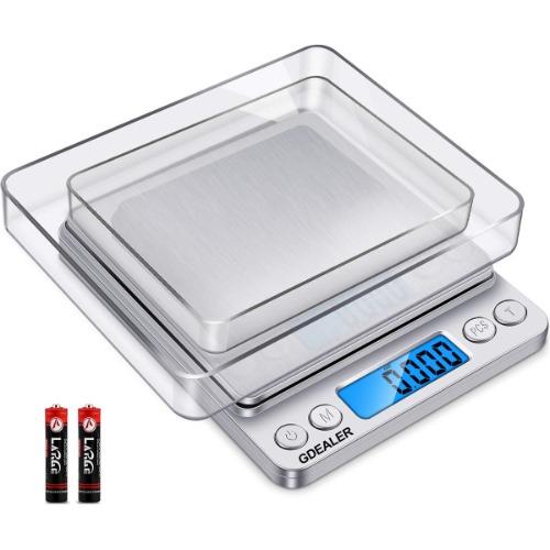 GDEALER Food Scale, 0.001oz/0.01g Precise Digital Kitchen Scale Gram Scales Weight Food Coffee Scale Digital Scales for Cooking Baking Stainless Steel Back-lit LCD Display Pocket Small Scale, Silver - Silver