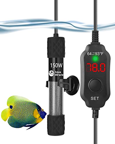 AquaMiracle Adjustable 150W Aquarium Heater Submersible Fish Tank Heater Super Short Aquarium Heater with LED Digital Display Thermostat, for Tanks 15-30 Gallons - 150W