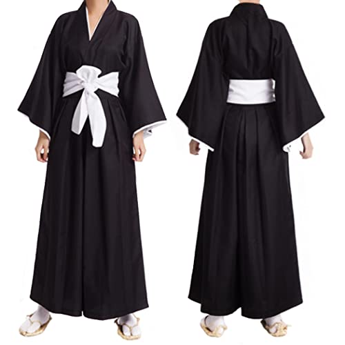 MEADOO Adult Anime Black Robe Cloak Cosplay costumes Japanese Traditional Samurai Uniform Kimono outfit Halloween outfits - Large - Black