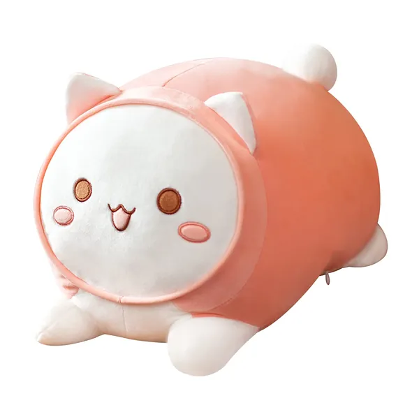 Auspicious beginning Stuffed Animal Cat Plush Toy Anime Cute Kitten Kawaii Plushie Kitty Soft Pillow, Plush Toy Gifts for Boys Girls (Pink-cat, 19.6") - Pink cat 19.6"