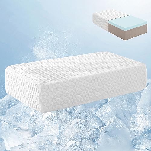 COLDHUNTER Cooling Cube Pillow for Side Sleepers Memory Foam Bed Firm Pillow Soft Pillow Support Head Neck Shoulder Pain Relief - White - Regular- 24" x 12" x 5"