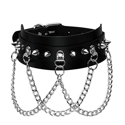 Manfnee Cool Punk Gothic Collar for Women and Men Black PU Leather Vingate Necklace Adjustable - A:1pcs