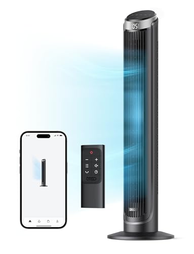 Dreo Smart Tower Fan for Bedroom, Standing Fans for Indoors, 90° Oscillating, Quiet 26ft/s Velocity Floor Fan with Remote, 5 Speeds, 8H Timer, Voice Control Bladeless Room Fan, Works with Alexa - Silver